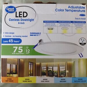 LED Canless Downlight 6-Inch - White, Adjustable Color Temperature